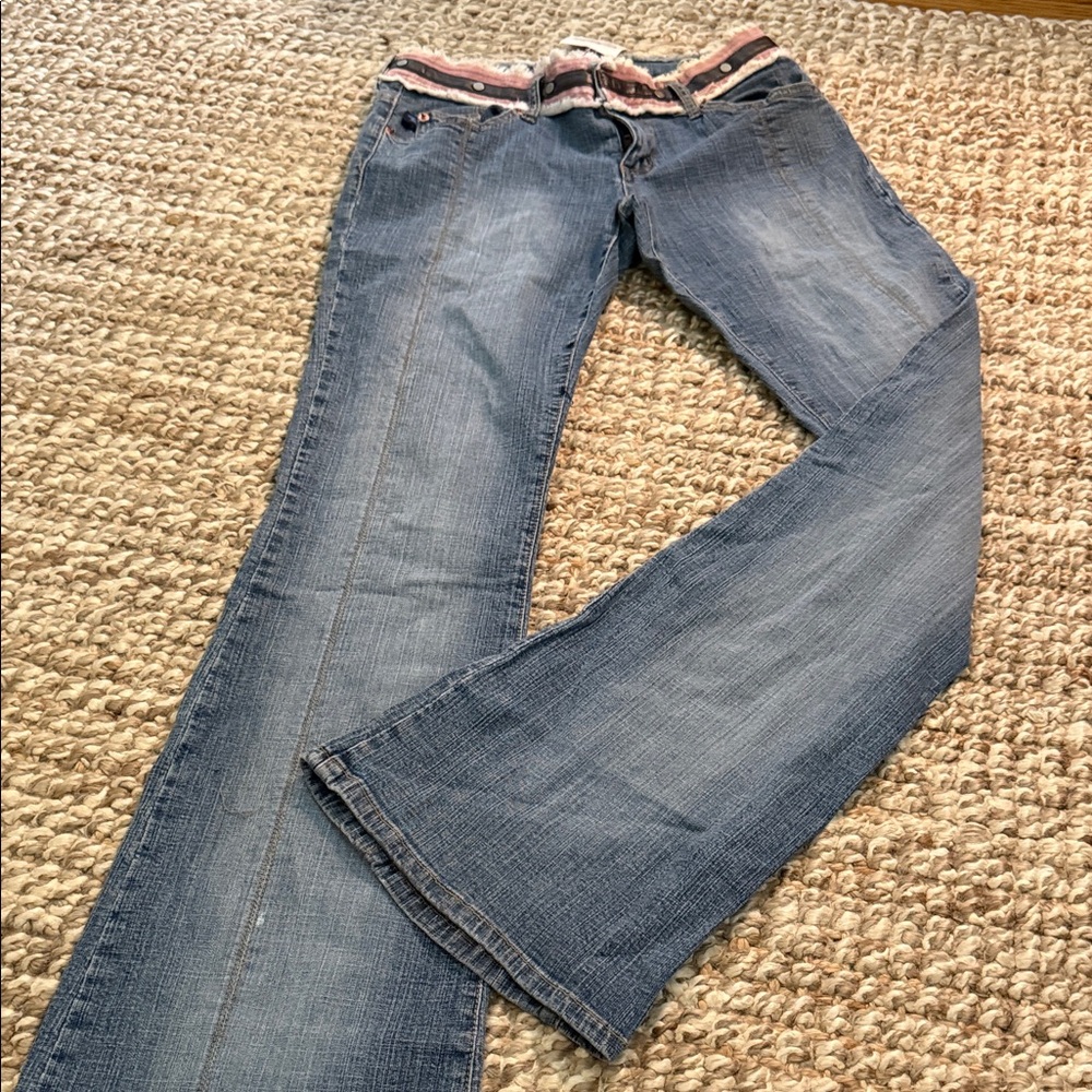 TYTE PIMBECHE Light Blue Flare Jeans with Pink Waistband